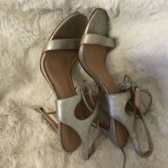 POUR LA VICTOIRE Silver Elisa Leather Lace-Up Strappy Dress Sandal Heels 10 - Picture 6 of 10